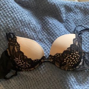 Victoria’s Secret Tan with Black Lace Push Up Bra